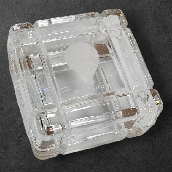 Vintage 1990 Career Expo Crystal Trinket Box Hot Air Balloon Etched Lid 3.75" - Picture 3 of 14